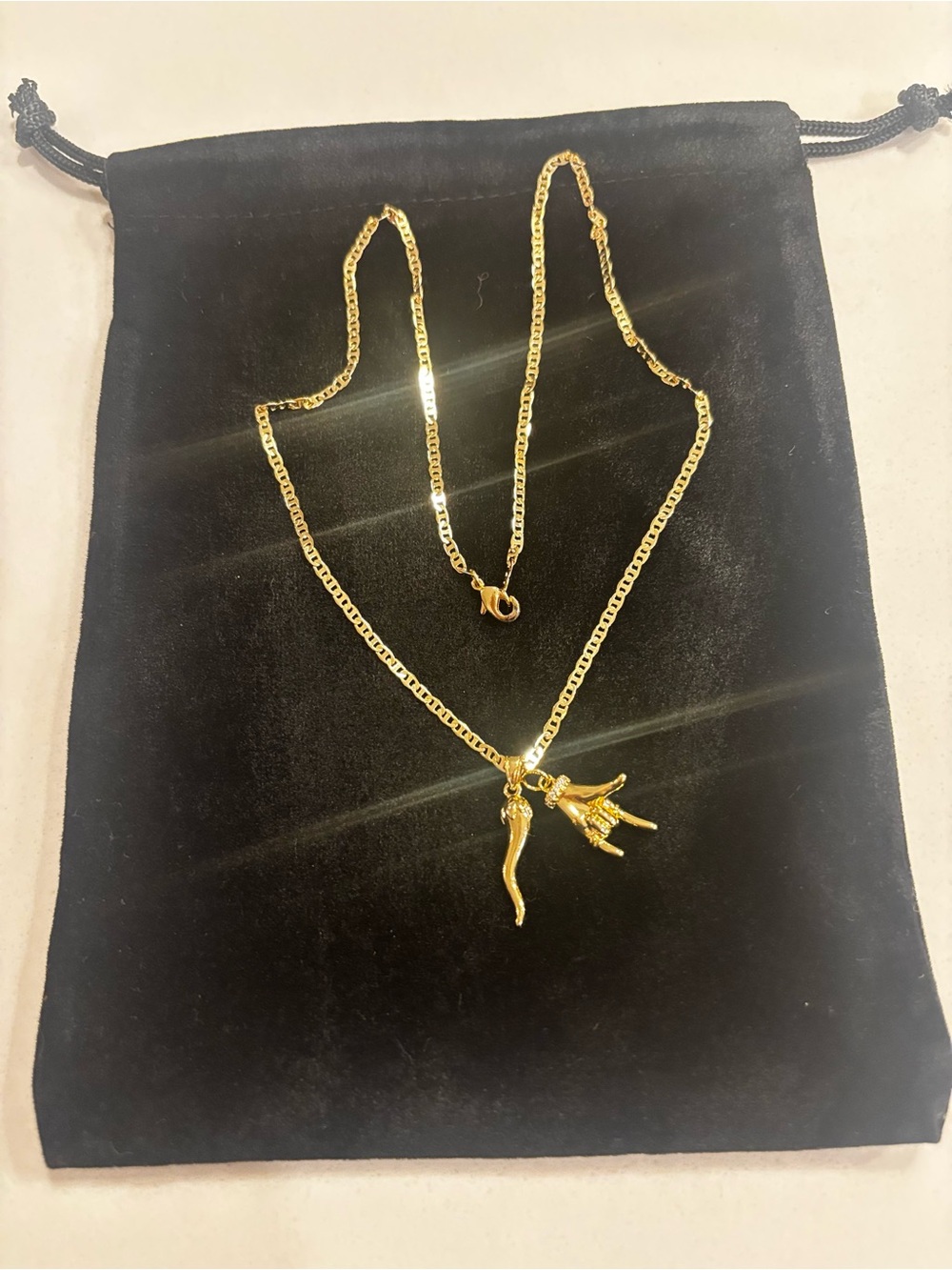 Gold plated italian horn Charm Pendant Necklace - Women Jewelry